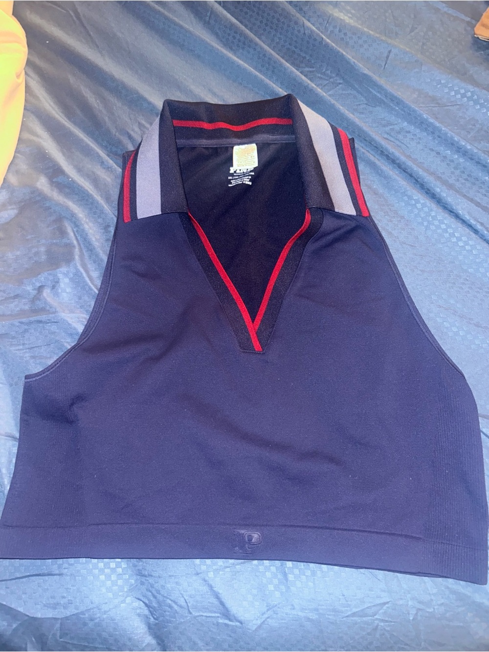 PINK Victoria's Secret Navy Tank with Red Trim and Gray Stripe Collar